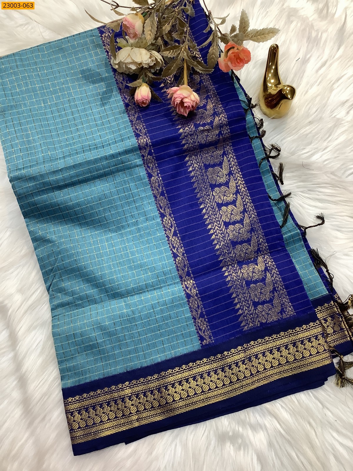 Blue Kalyani Cotton checked Sarees