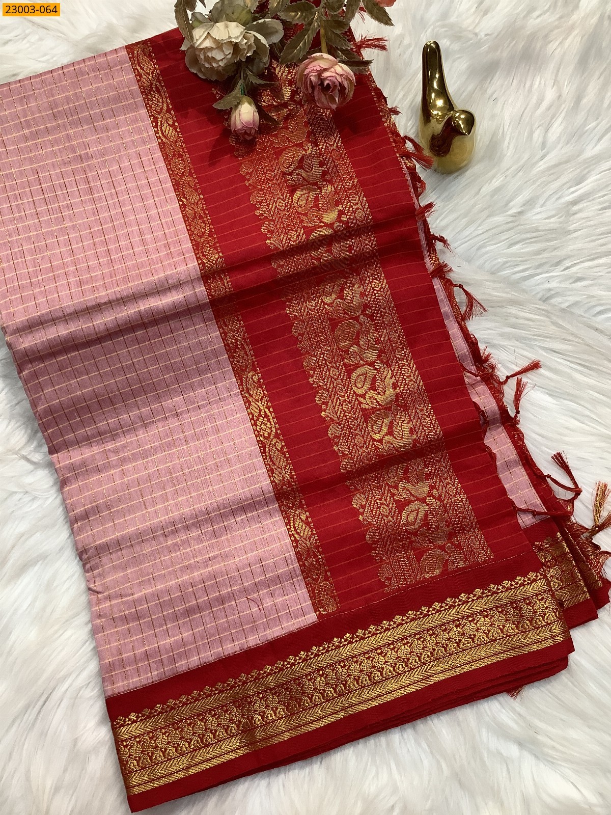 Onion Pink Kalyani Cotton checked Sarees