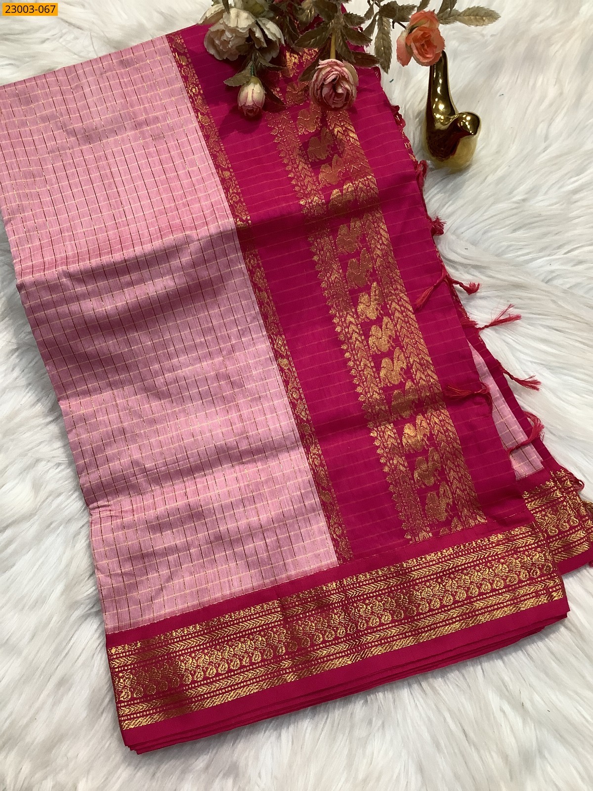 Light Pink Kalyani Cotton checked Sarees