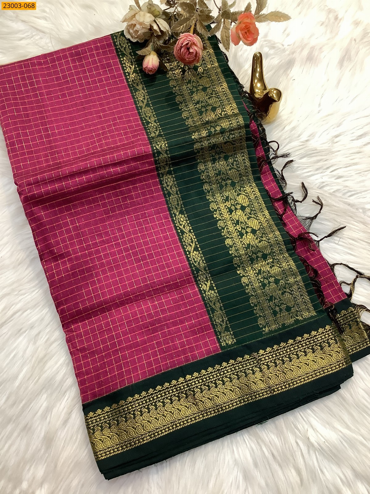 Pink Kalyani Cotton checked Sarees