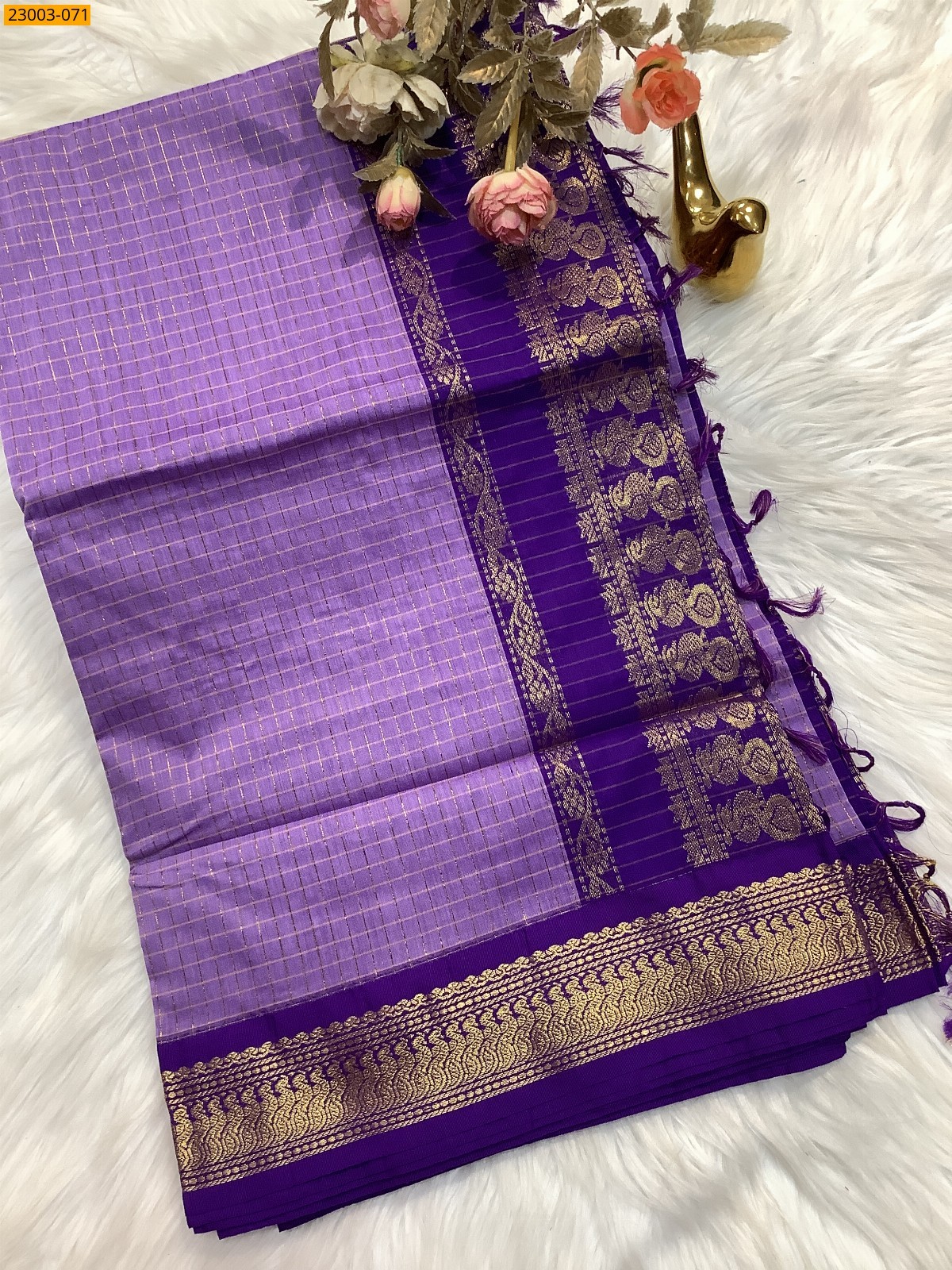 Purple Kalyani Cotton checked Sarees