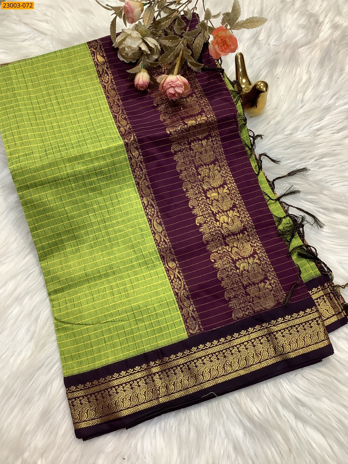 Green Kalyani Cotton checked Sarees