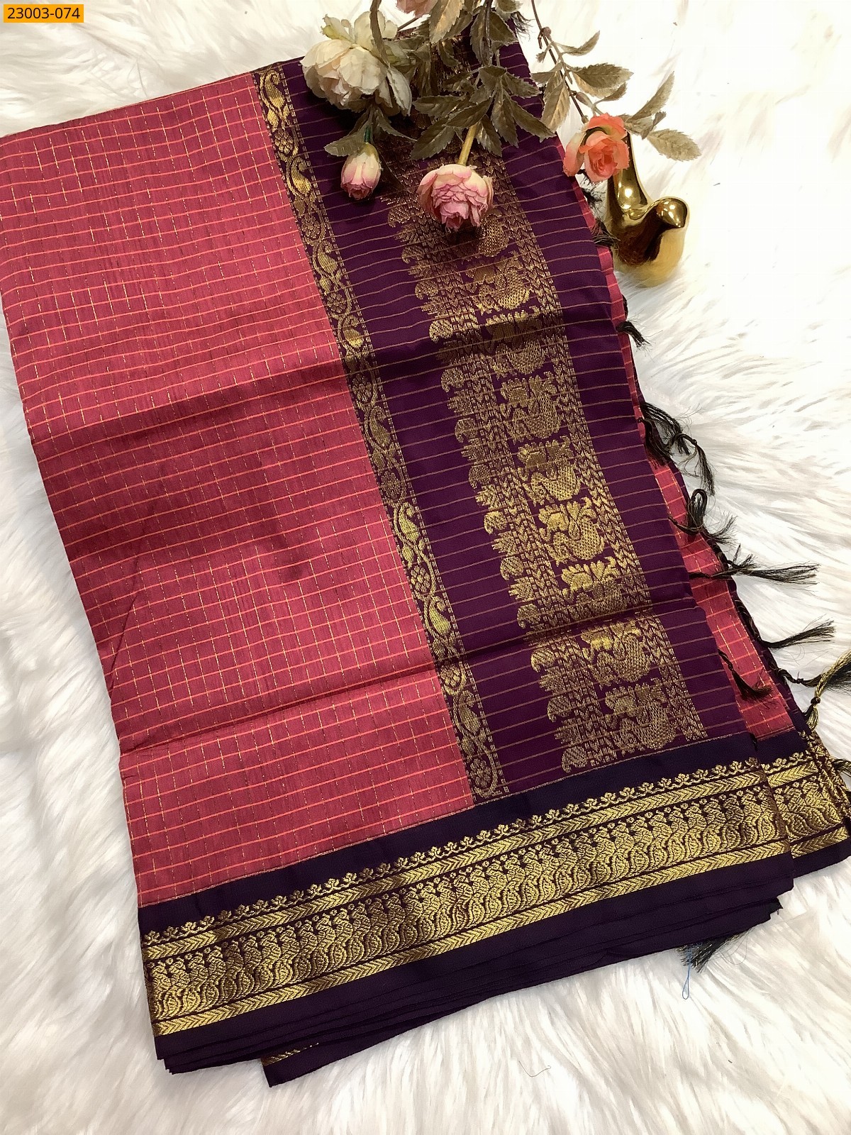 Pink Kalyani Cotton checked Sarees