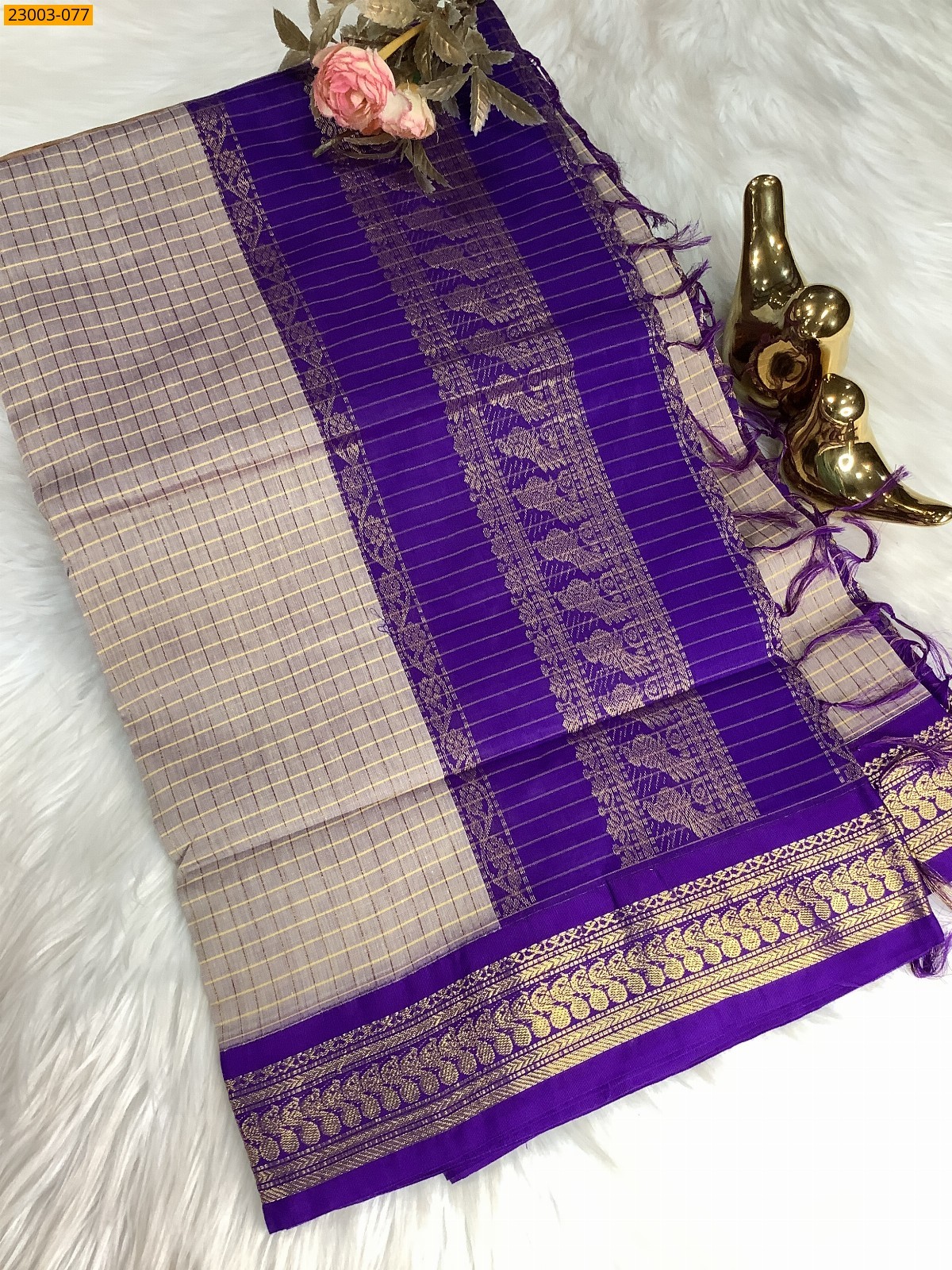 Brown Kalyani Cotton checked Sarees