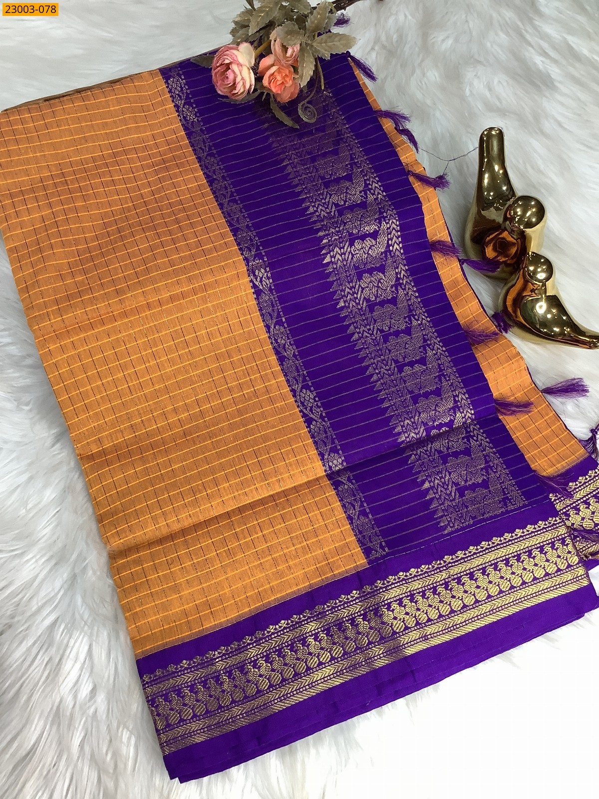 Yellow Kalyani Cotton checked Sarees