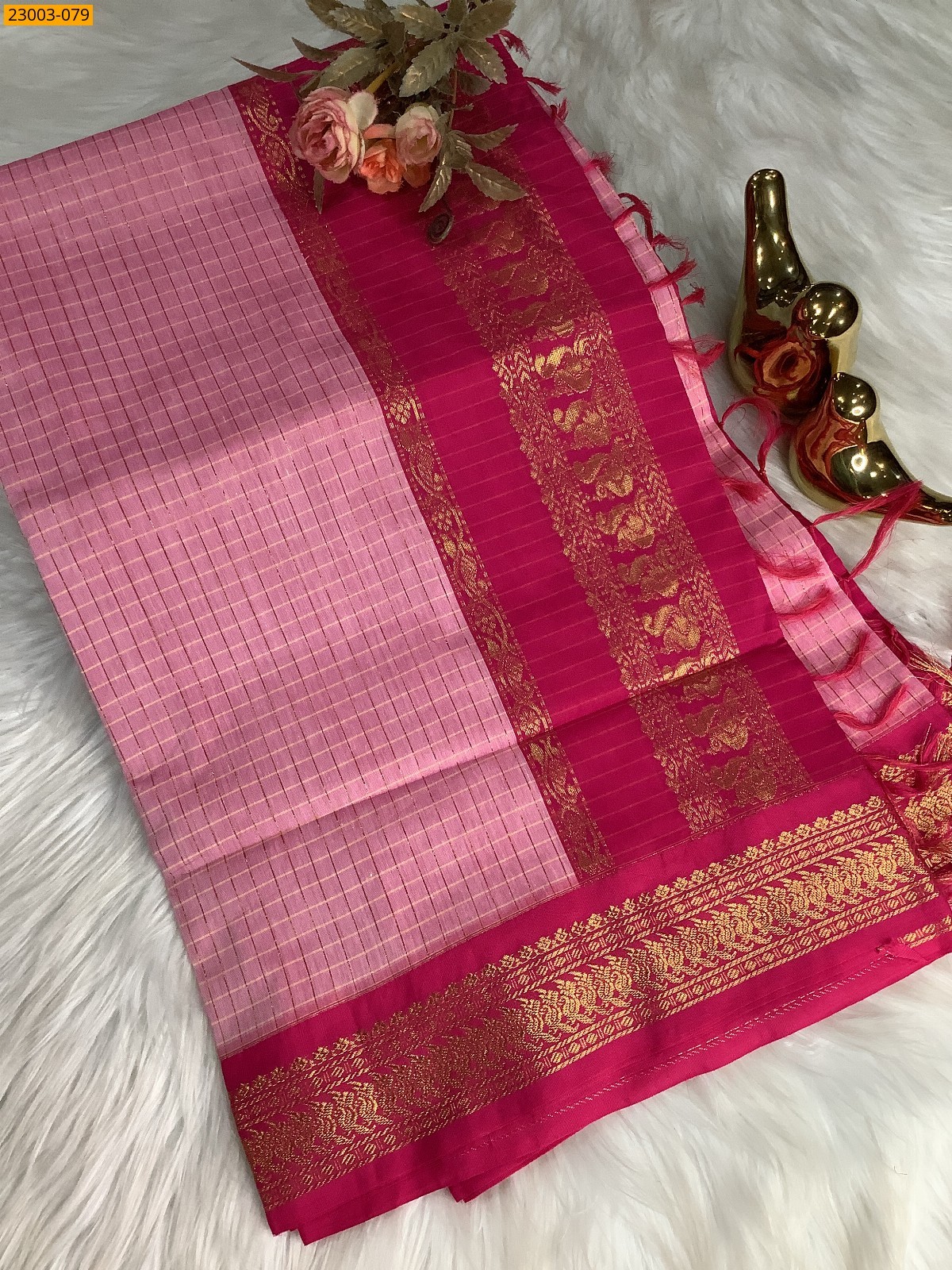 Pink Kalyani Cotton checked Sarees