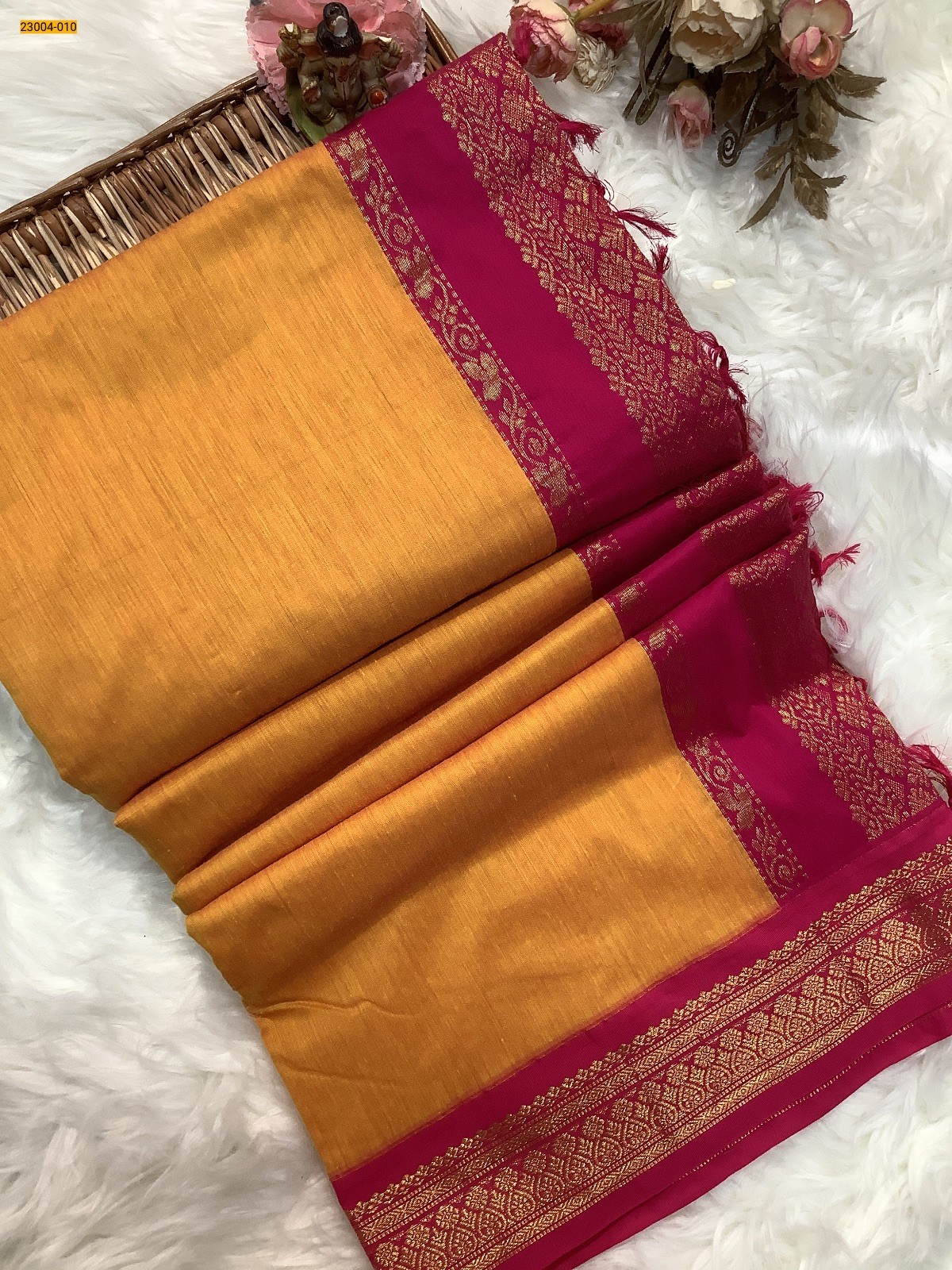 Yellow Plain Kalyani Cotton Saree