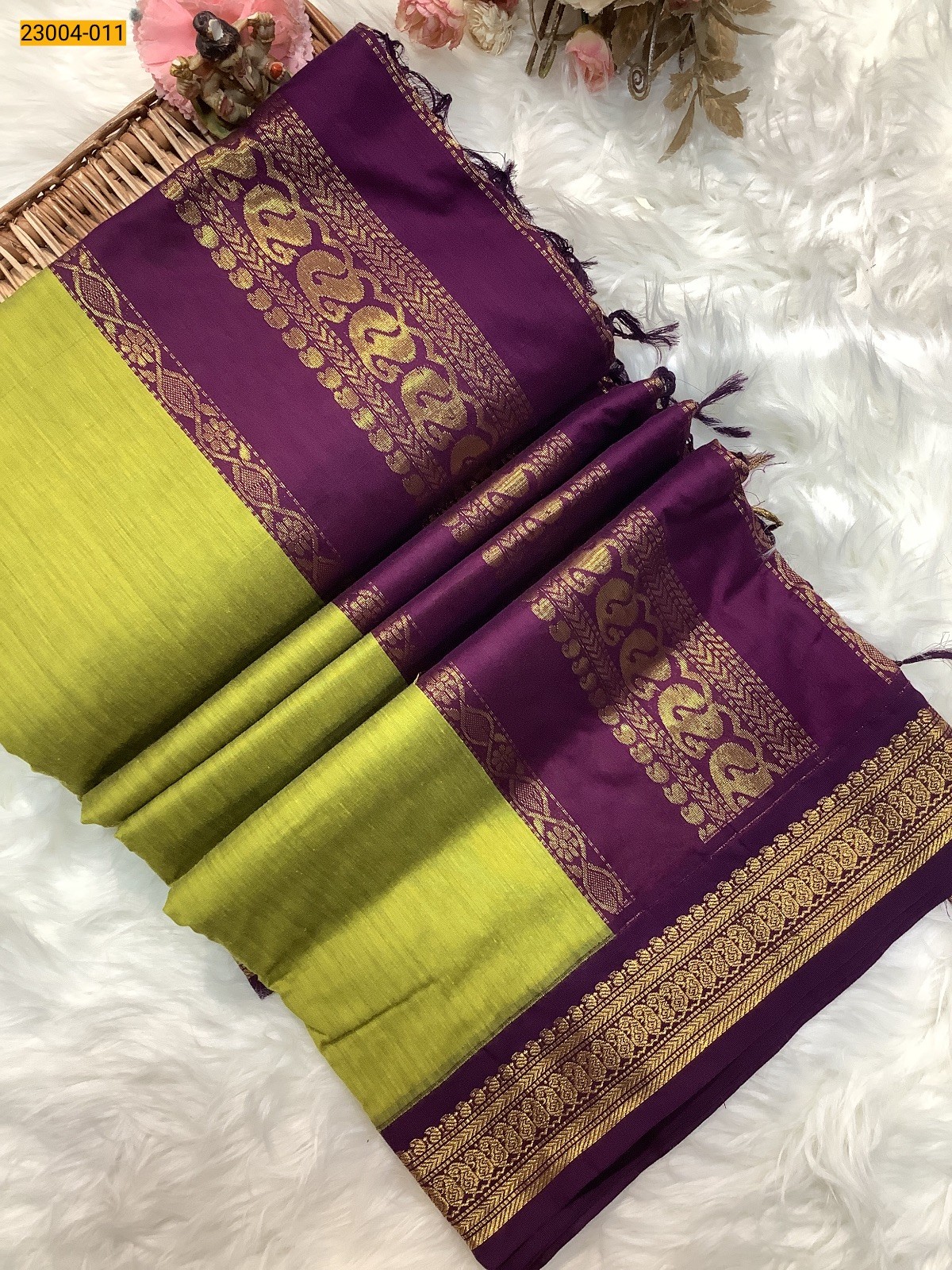  Light Green Plain Kalyani Cotton Saree