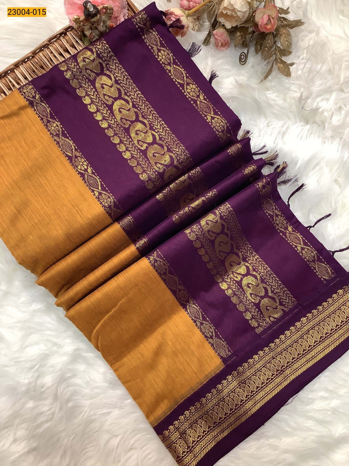 yellow Plain Kalyani Cotton Saree