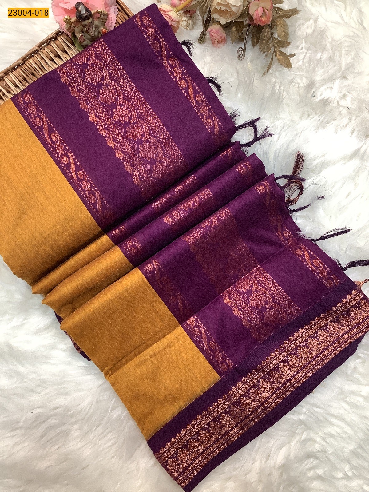 yellow Plain Kalyani Cotton Saree