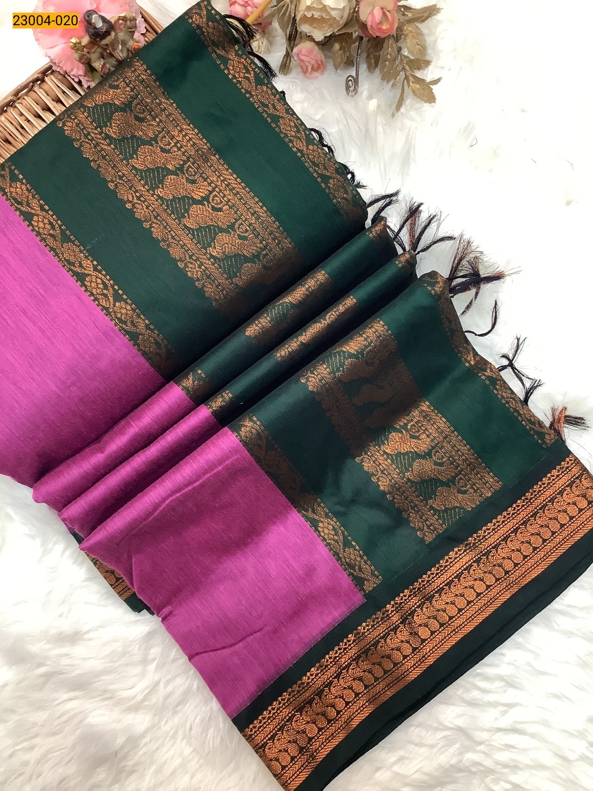 Pink Plain Kalyani Cotton Saree