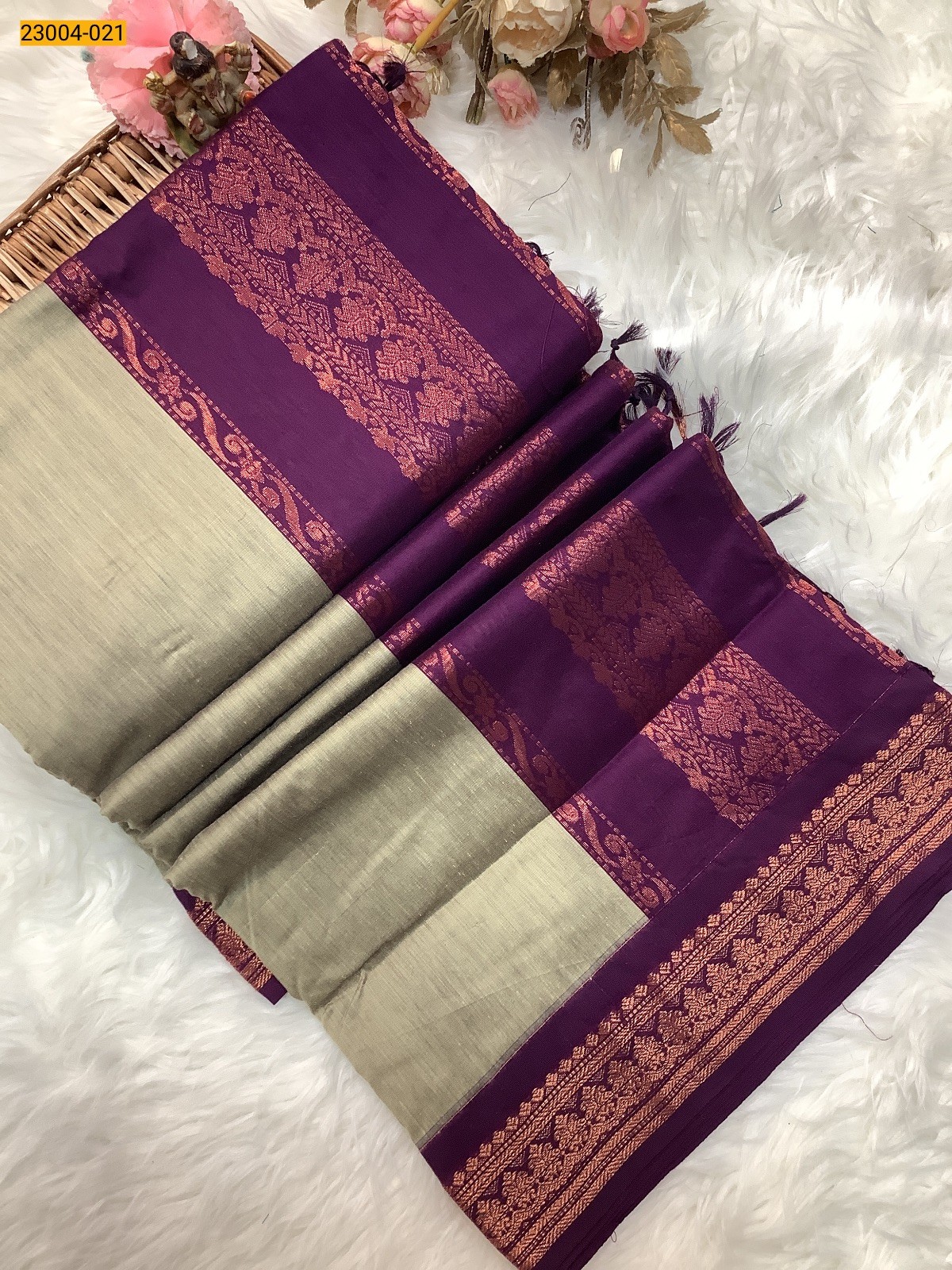 Brown Plain Kalyani Cotton Saree