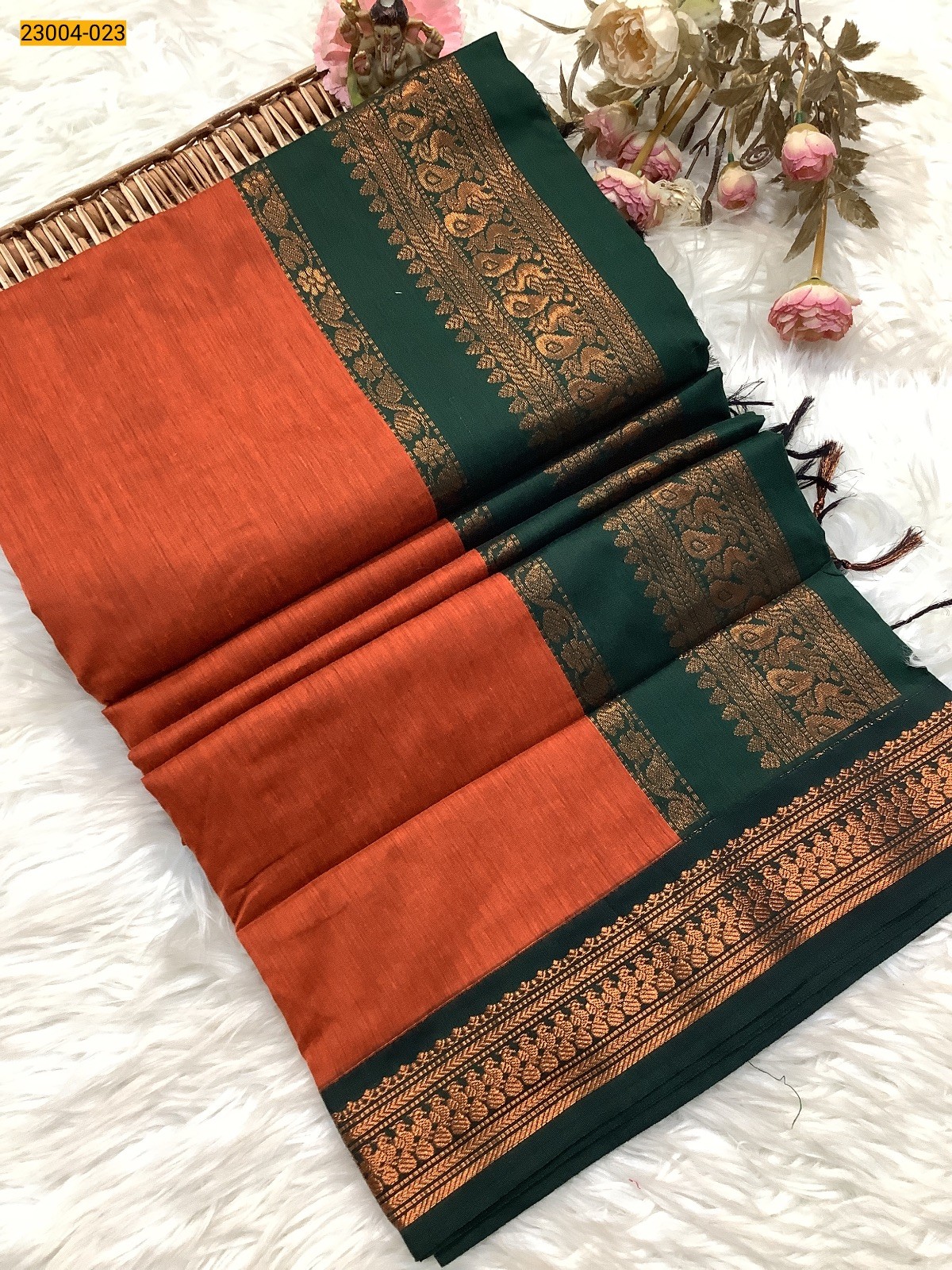 Orange Plain Kalyani Cotton Saree