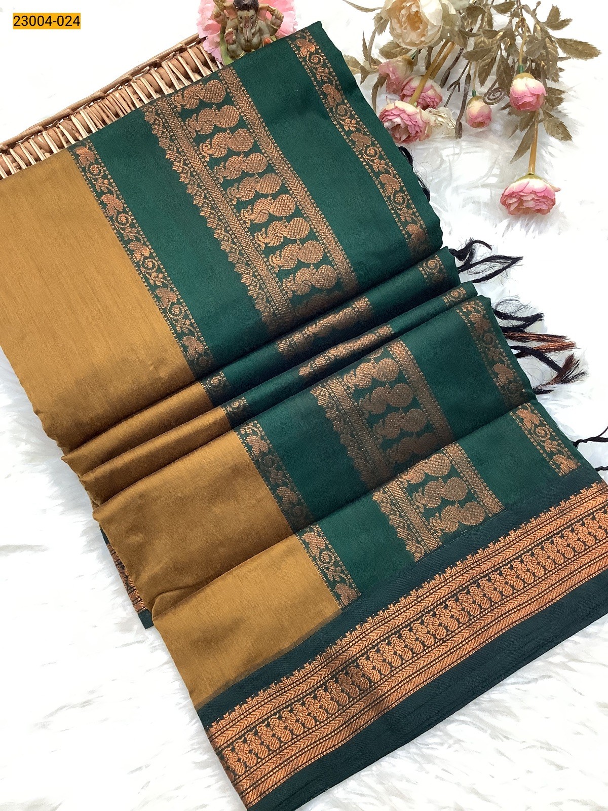 Mustard Plain Kalyani Cotton Saree