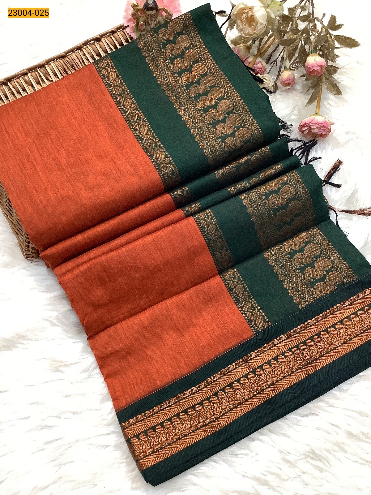 Orange Plain Kalyani Cotton Saree