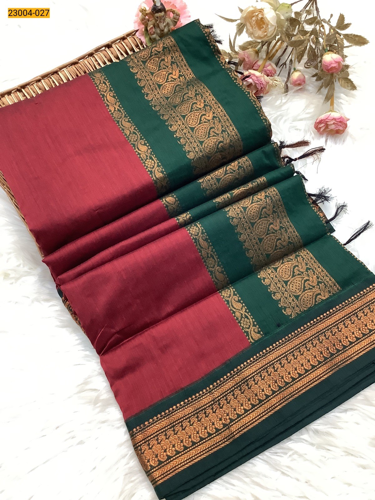 Red Plain Kalyani Cotton Saree