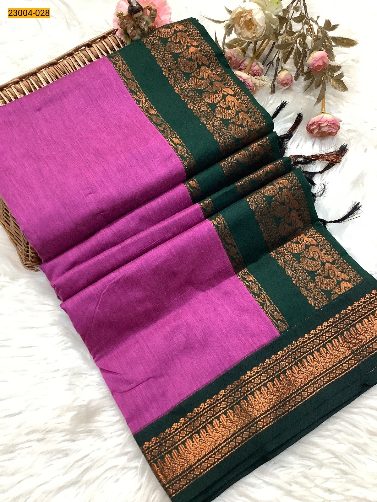 Pink Plain Kalyani Cotton Saree