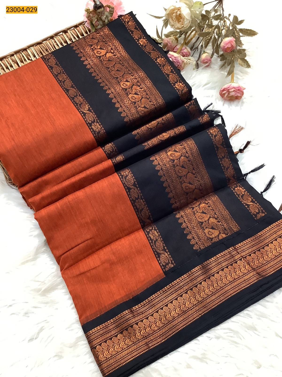 Orange Plain Kalyani Cotton Saree