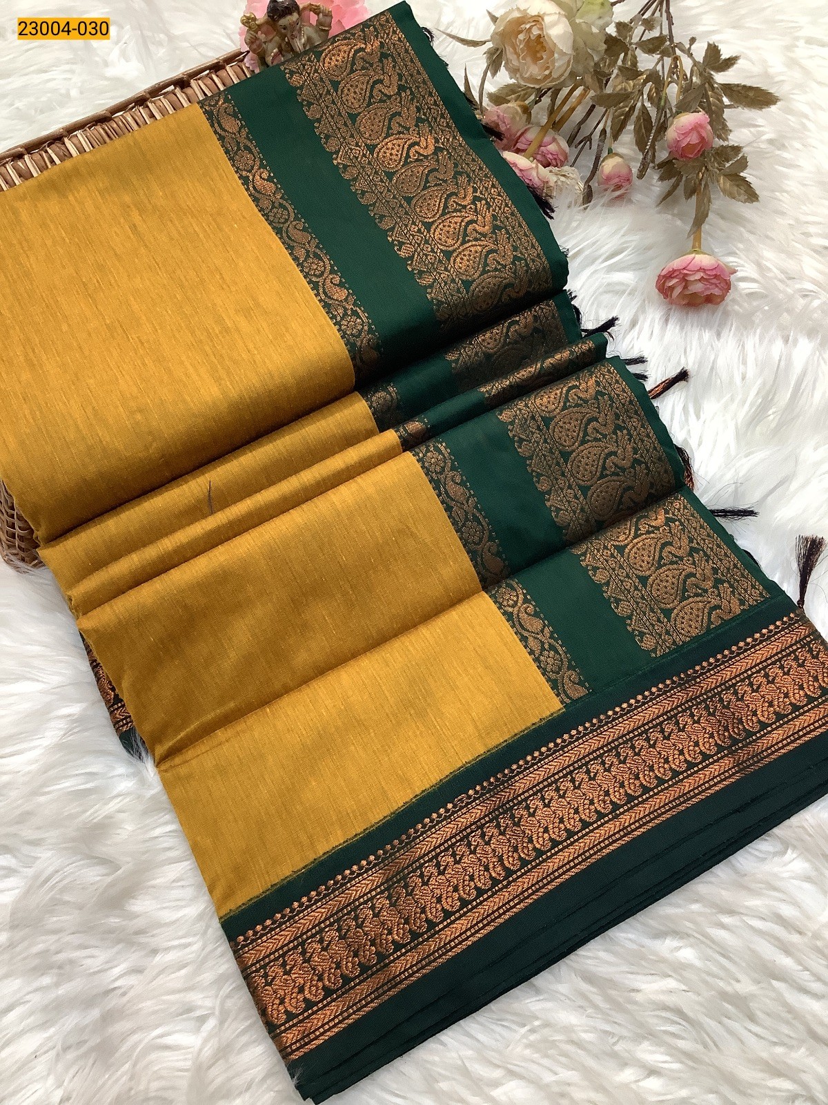 Yellow Plain Kalyani Cotton Saree