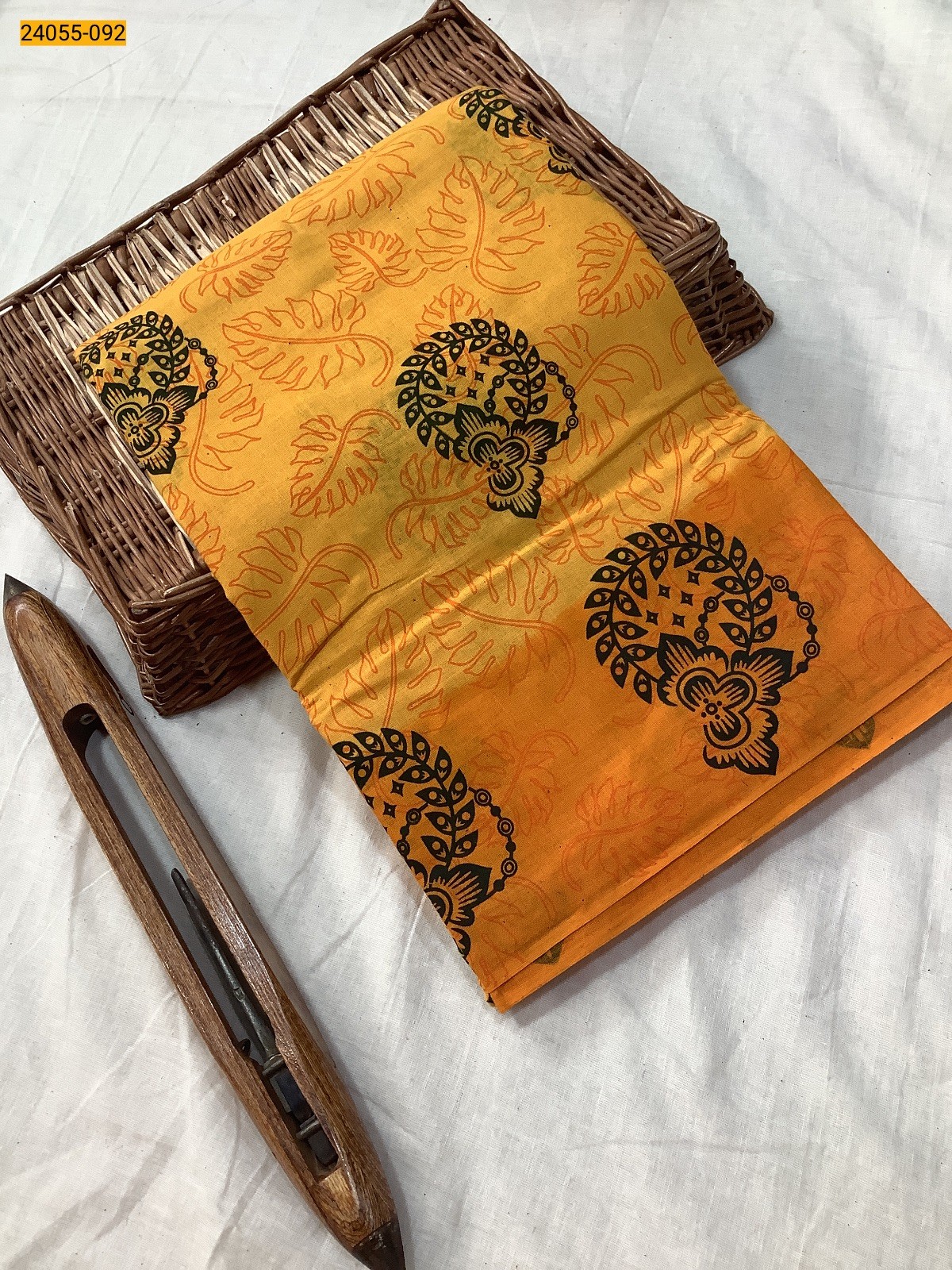 Yellow Mulmul Floral Printed cotton Saree