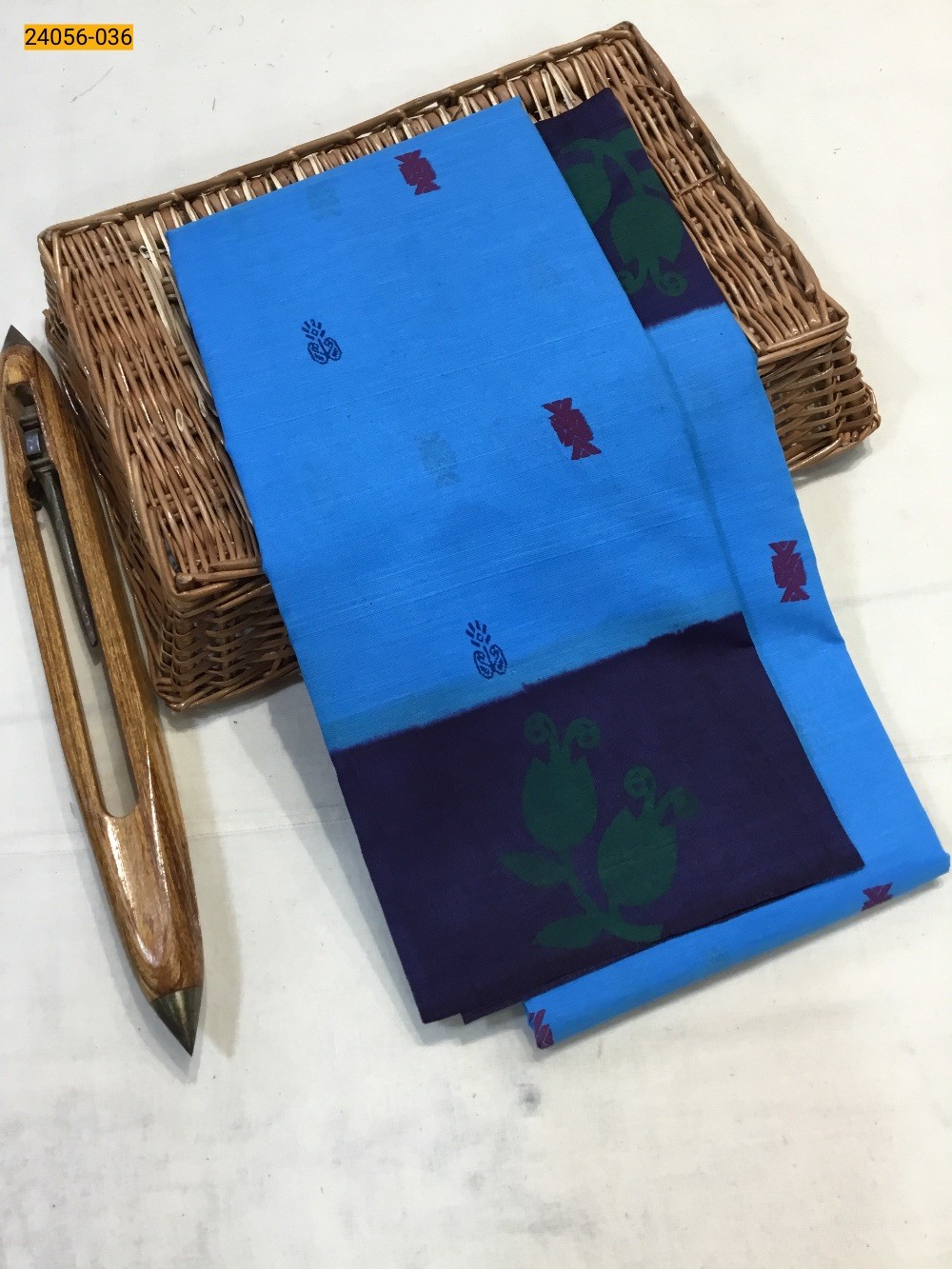 Blue Tirupur Dyed Printed Cotton Saree