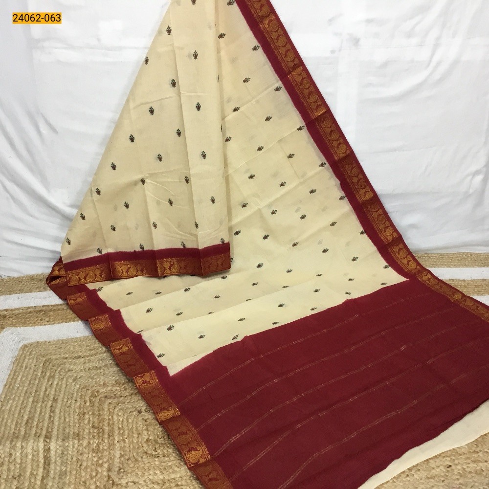 Sandal With Red Sungudi Cotton Printed Saree