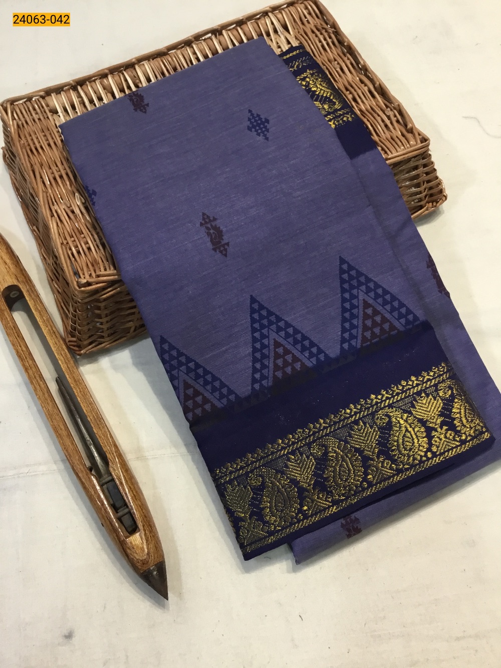 Blue Tirupur Dyed Printed Cotton Saree Blue Tirupur Dyed Printed Cotton Saree