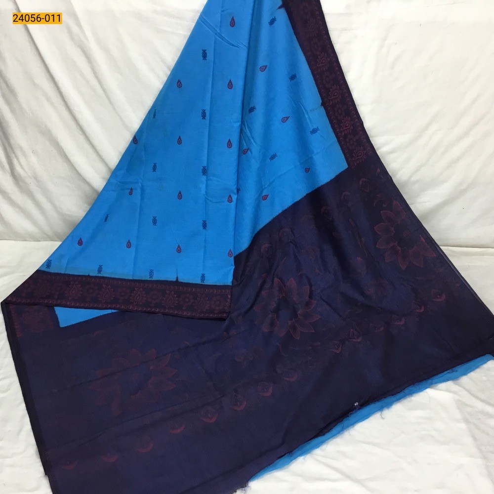 Blue Tirupur Dyed Printed Cotton Saree