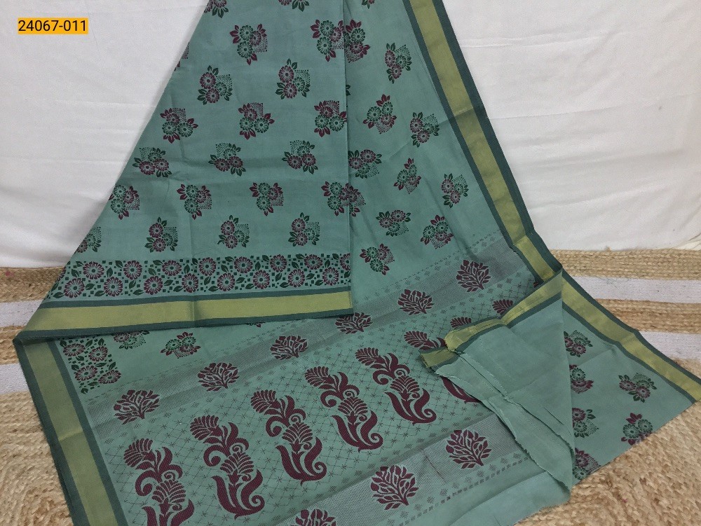 Green Tirupur Dyed Printed Cotton Saree