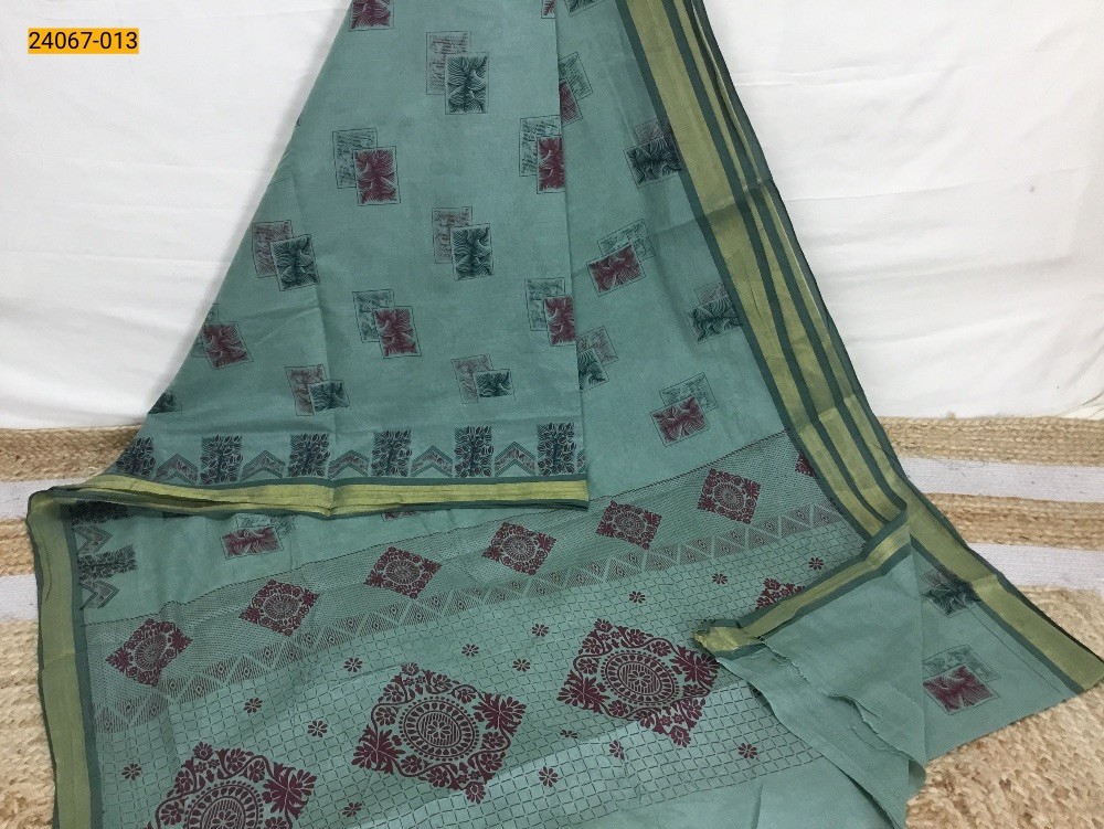 Green Tirupur Dyed Printed Cotton Saree