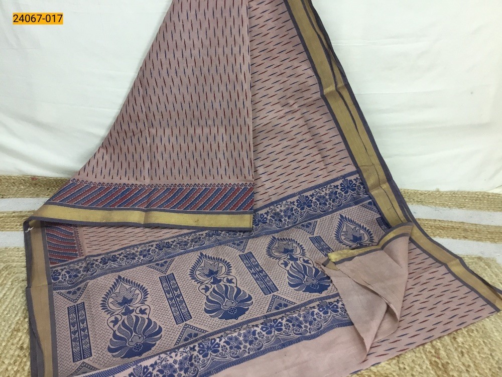 Brown Tirupur Dyed Printed Cotton Saree