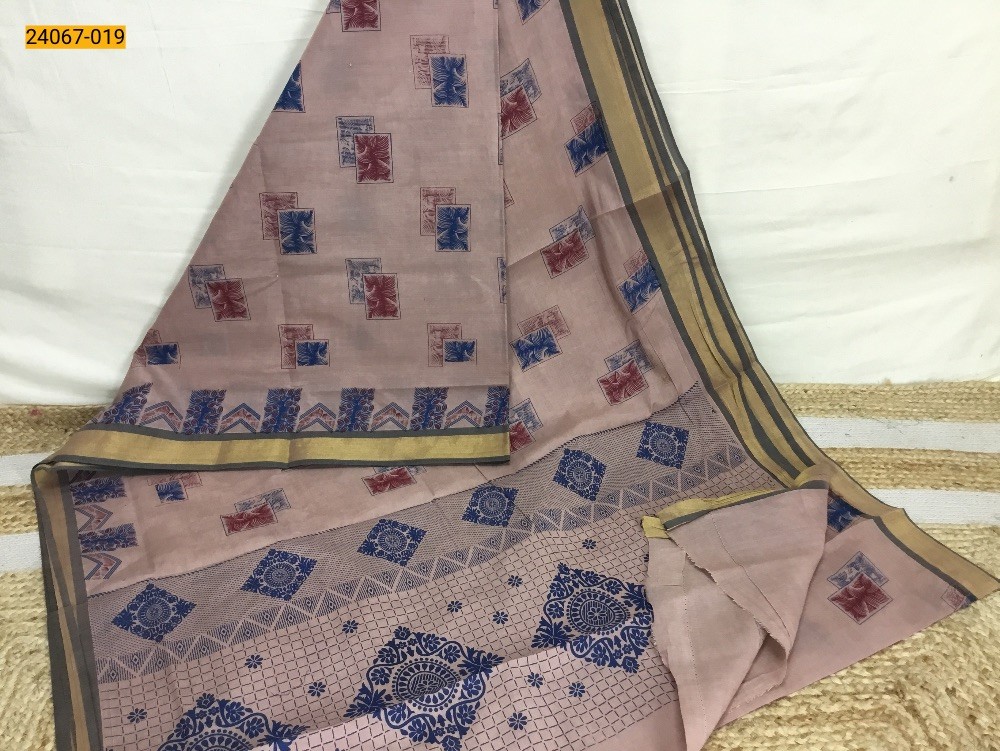 Brown Tirupur Dyed Printed Cotton Saree