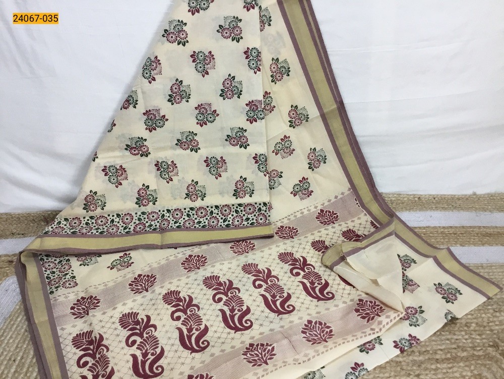 Sandal Tirupur Dyed Printed Cotton Saree