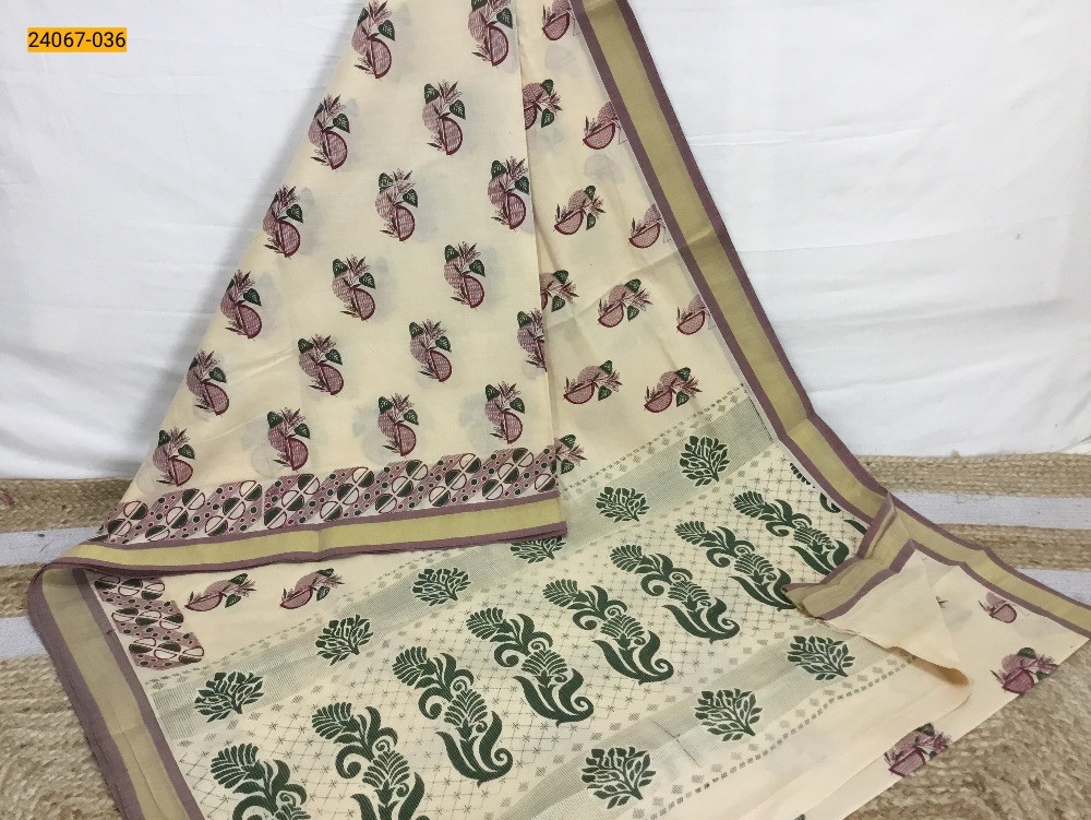 Sandal Tirupur Dyed Printed Cotton Saree