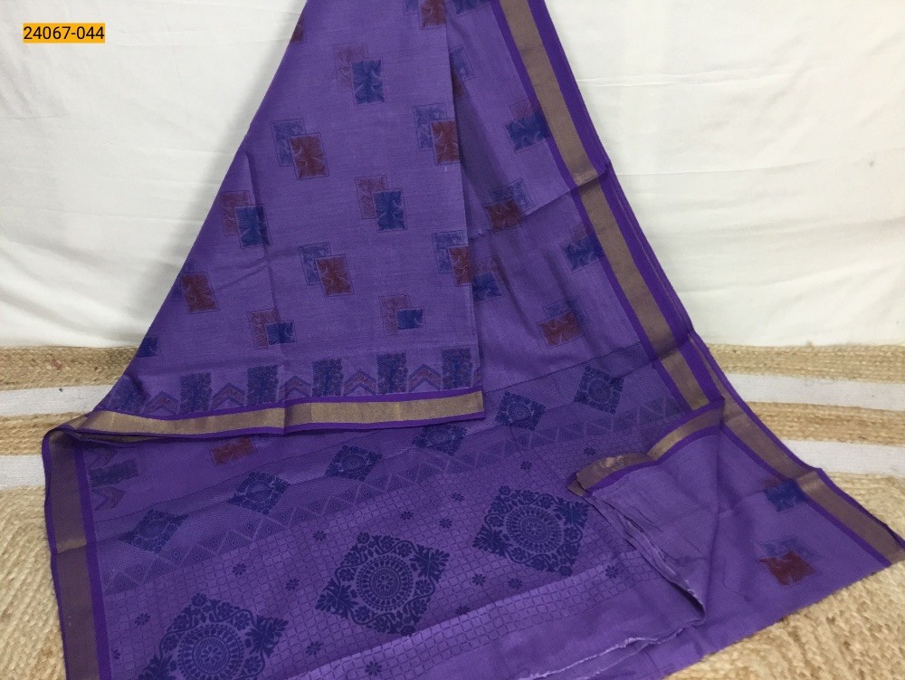 Dark Violet Tirupur Dyed Printed Cotton Saree