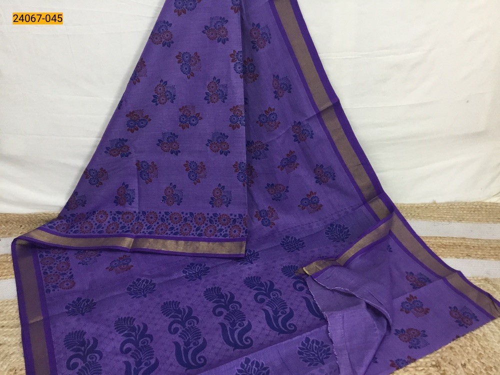 Dark Violet Tirupur Dyed Printed Cotton Saree