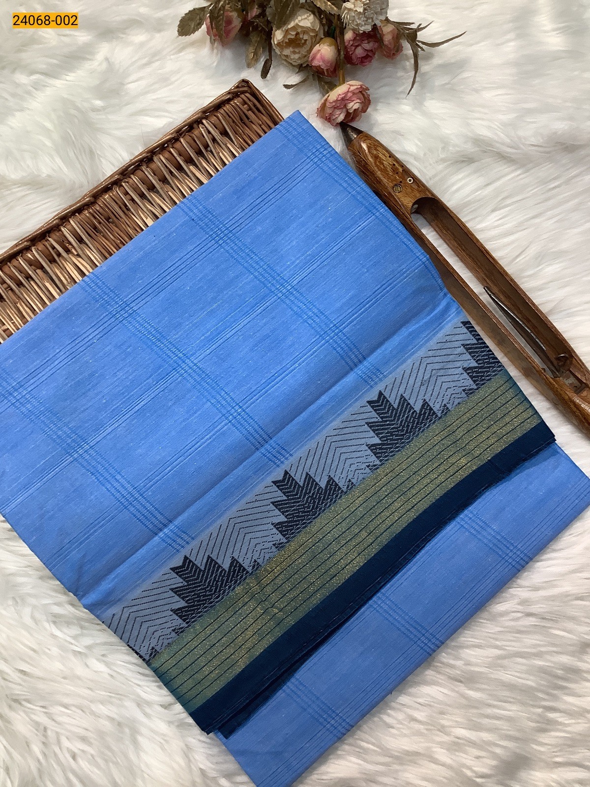 Blue Fancy Blended Cotton Saree