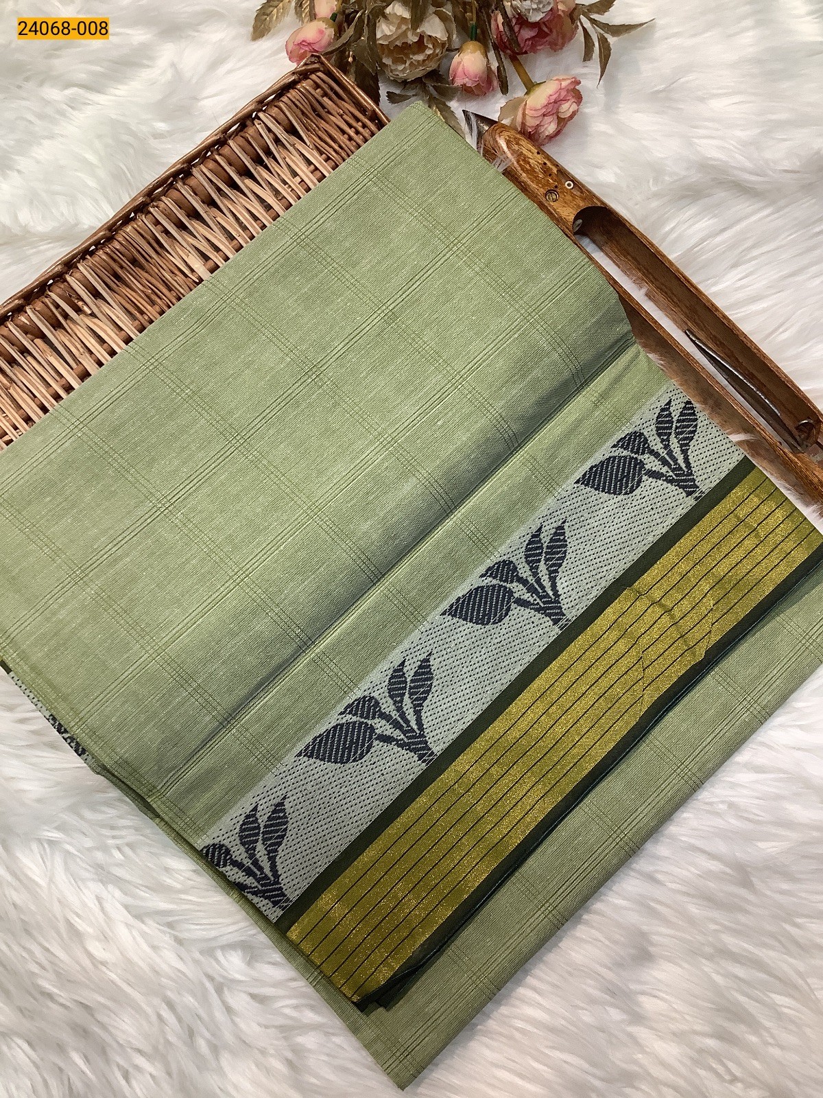 Pista Green Fancy Blended Cotton Saree