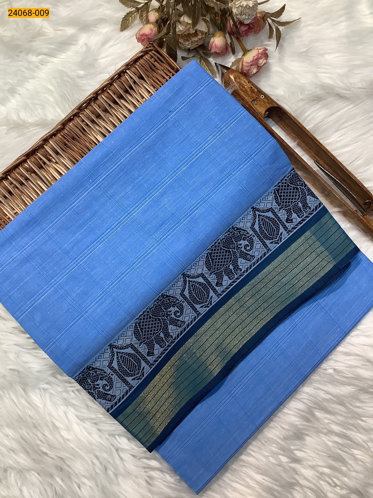 Blue Fancy Blended Cotton Saree