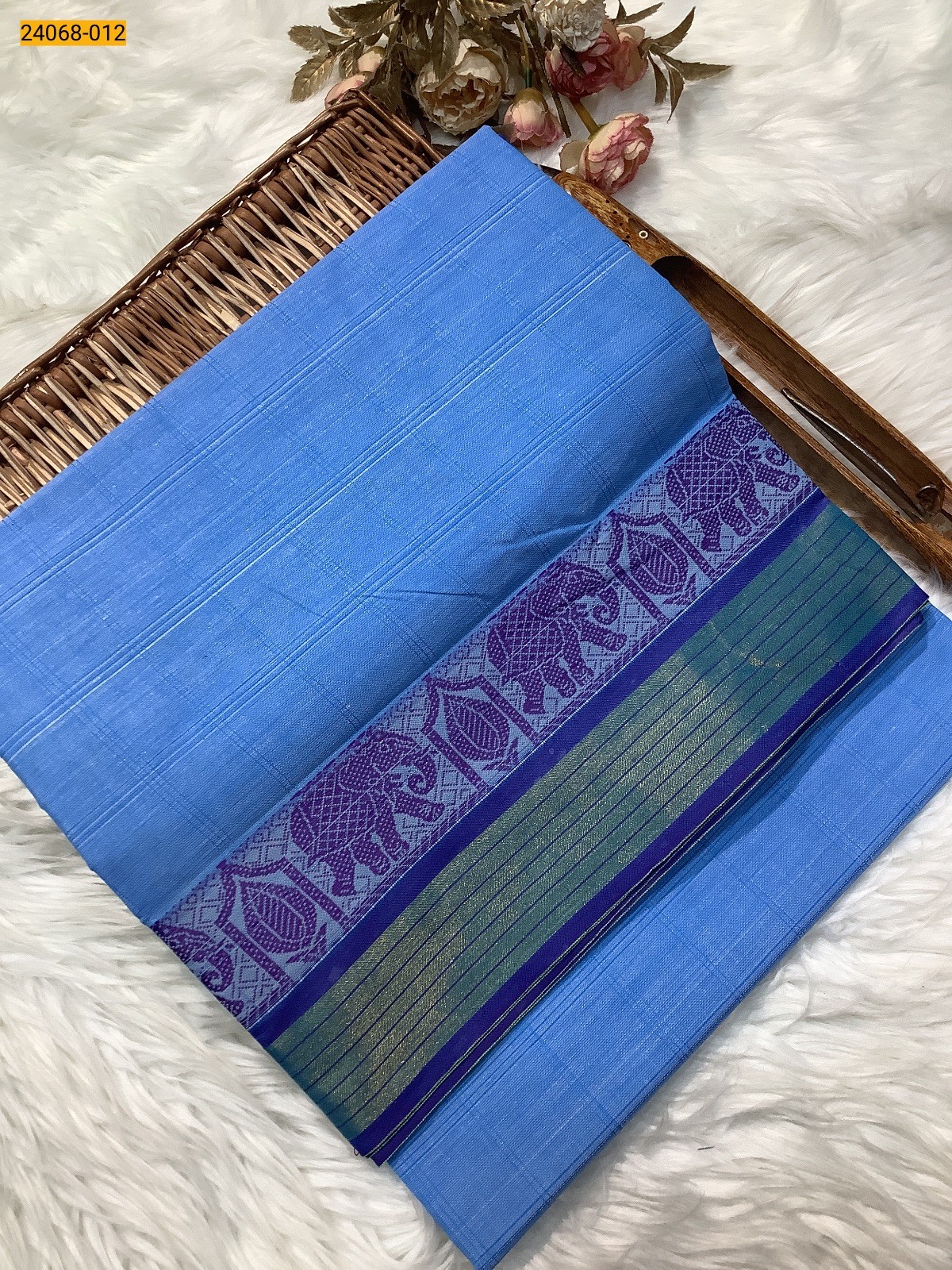 Blue Fancy Blended Cotton Saree