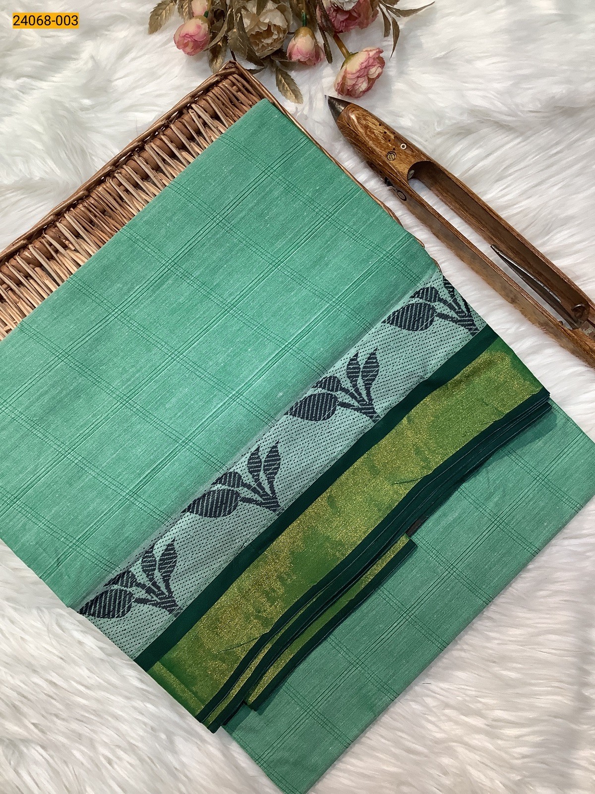 Green Fancy blended cotton saree