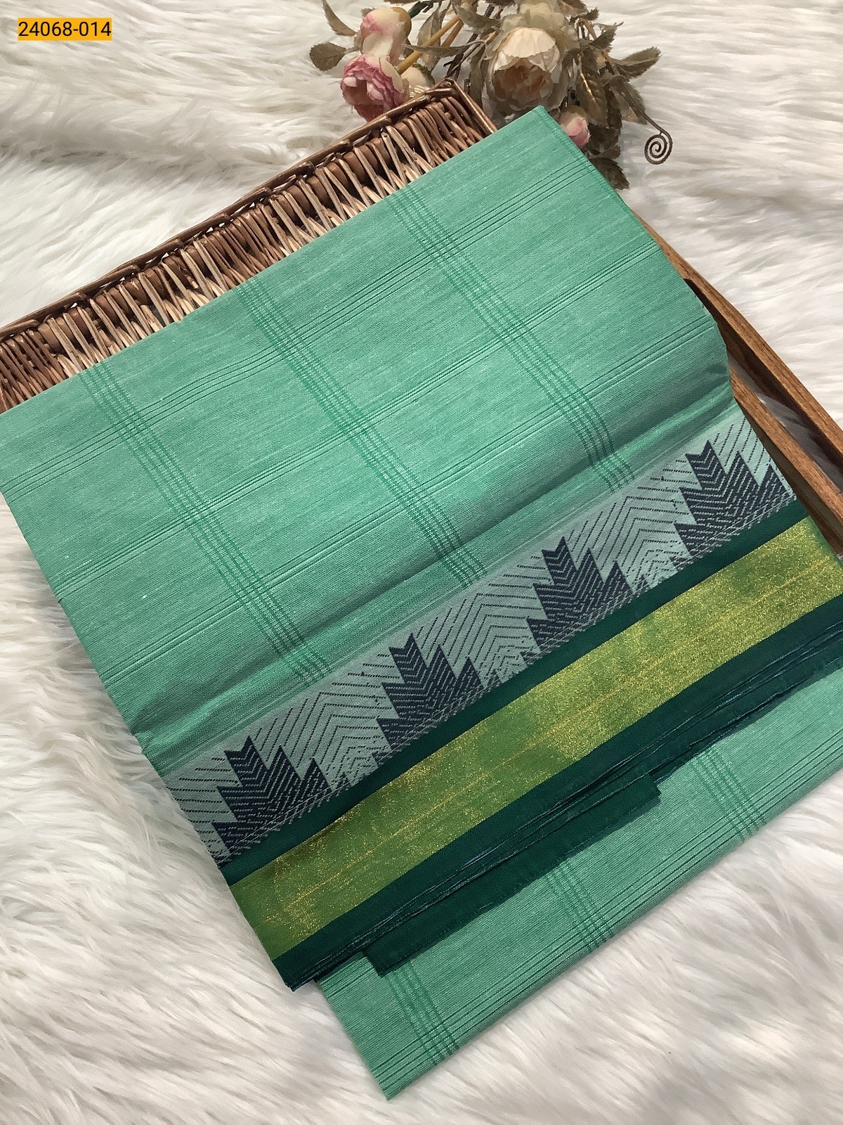 Green Fancy blended cotton saree