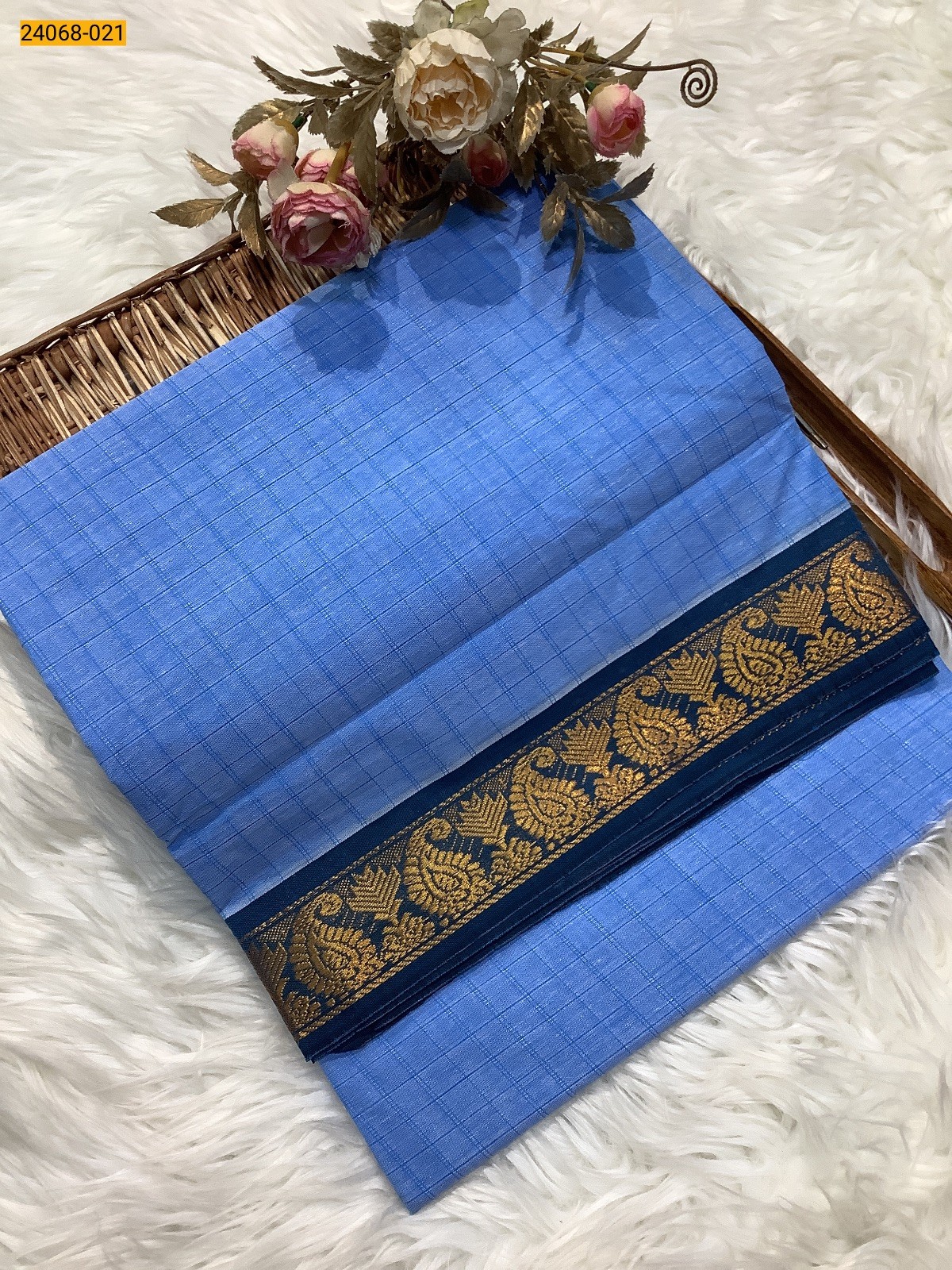 Blue Fancy Blended Cotton Saree