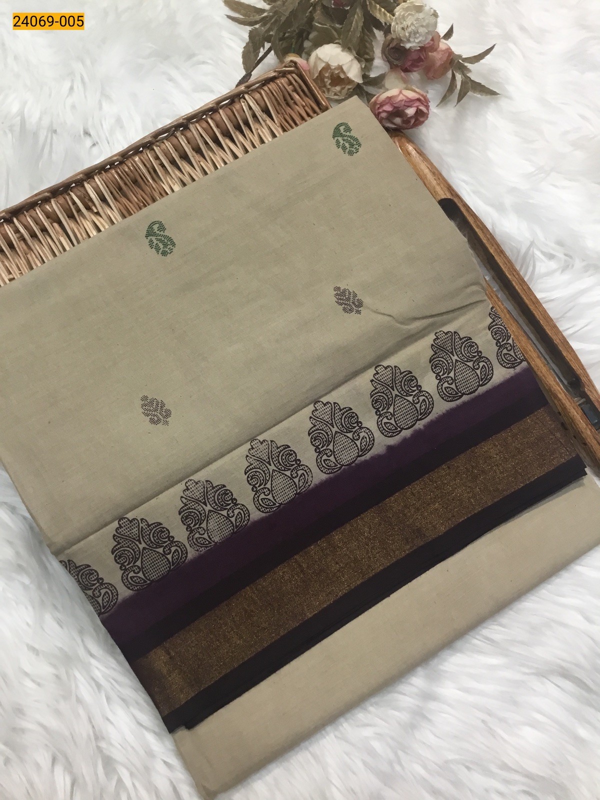 Sandal Tirupur Dyed Printed Cotton Saree