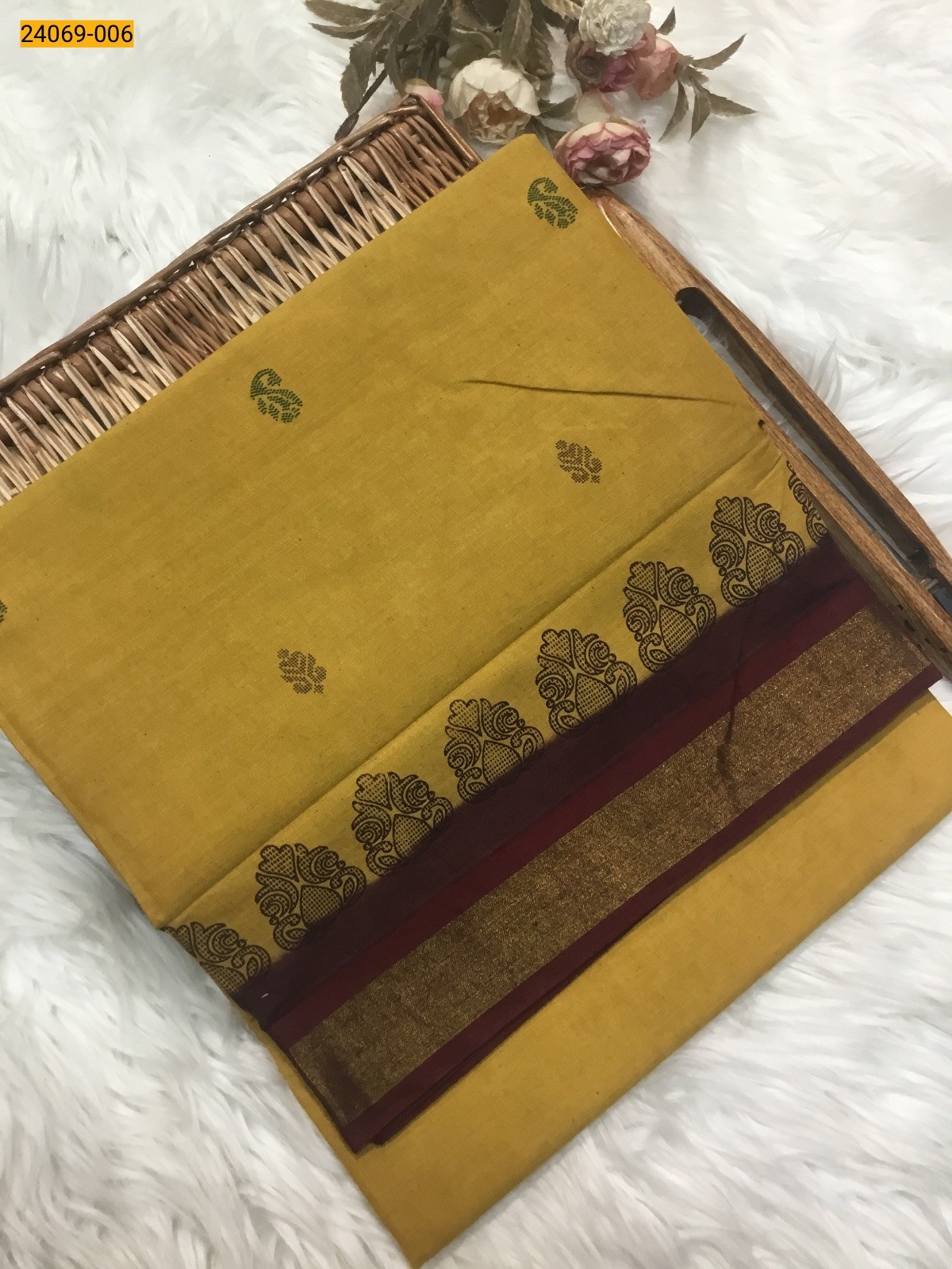 Yellow Tirupur Dyed Printed Cotton Saree