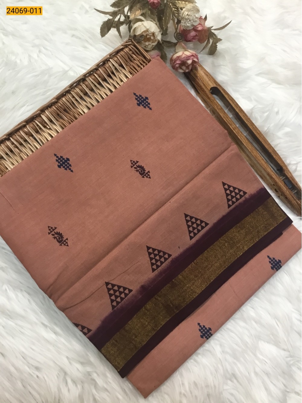 Brown Tirupur Dyed Printed Cotton Saree