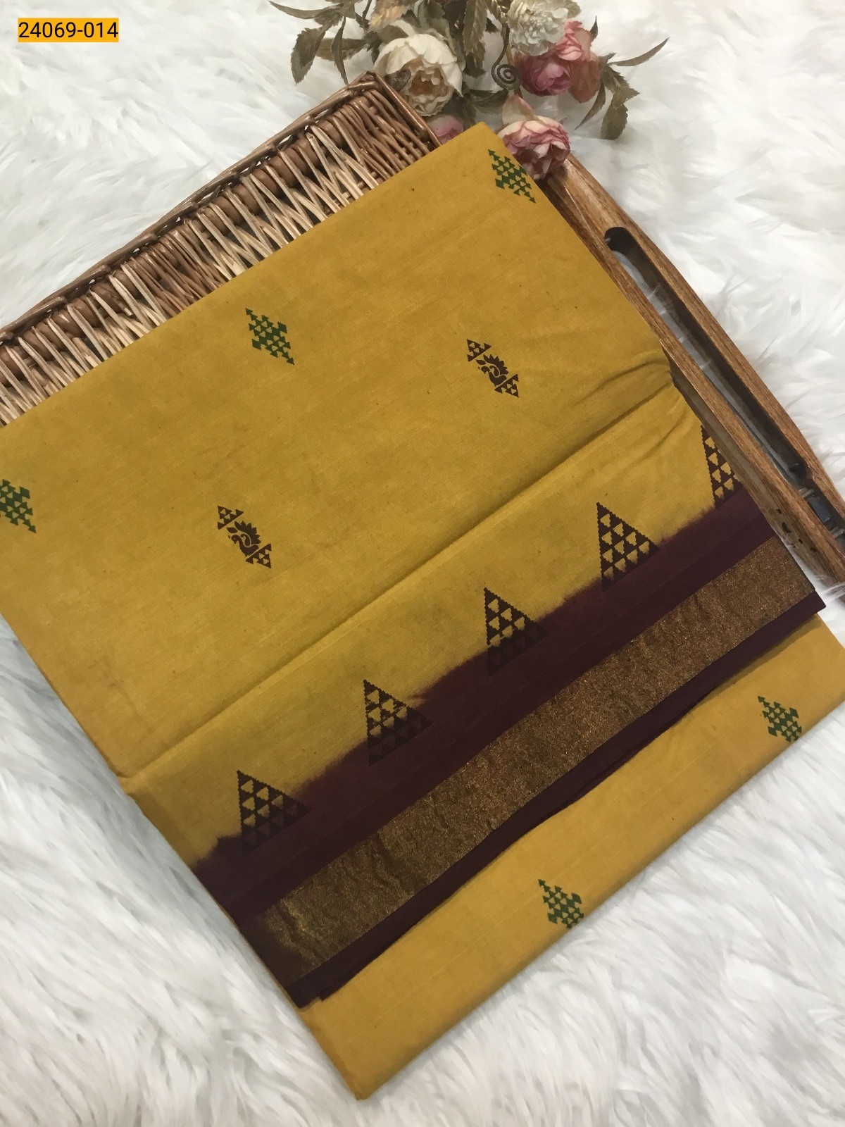 Yellow Tirupur Dyed Printed Cotton Saree