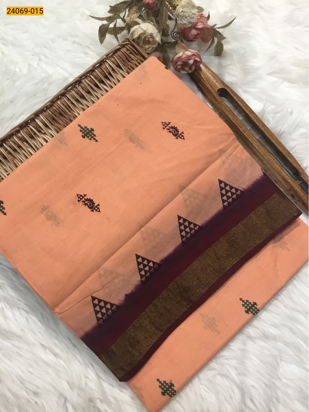 Orange Tirupur Dyed Printed Cotton Saree