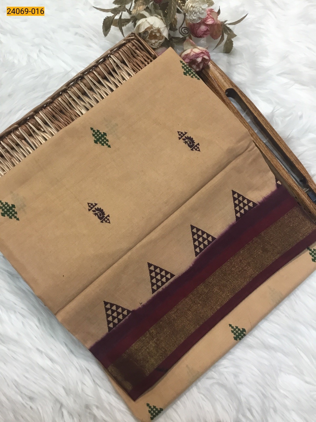 Sandal Tirupur Dyed Printed Cotton Saree