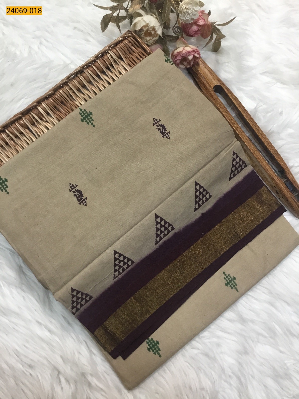 Sandal Tirupur Dyed Printed Cotton Saree